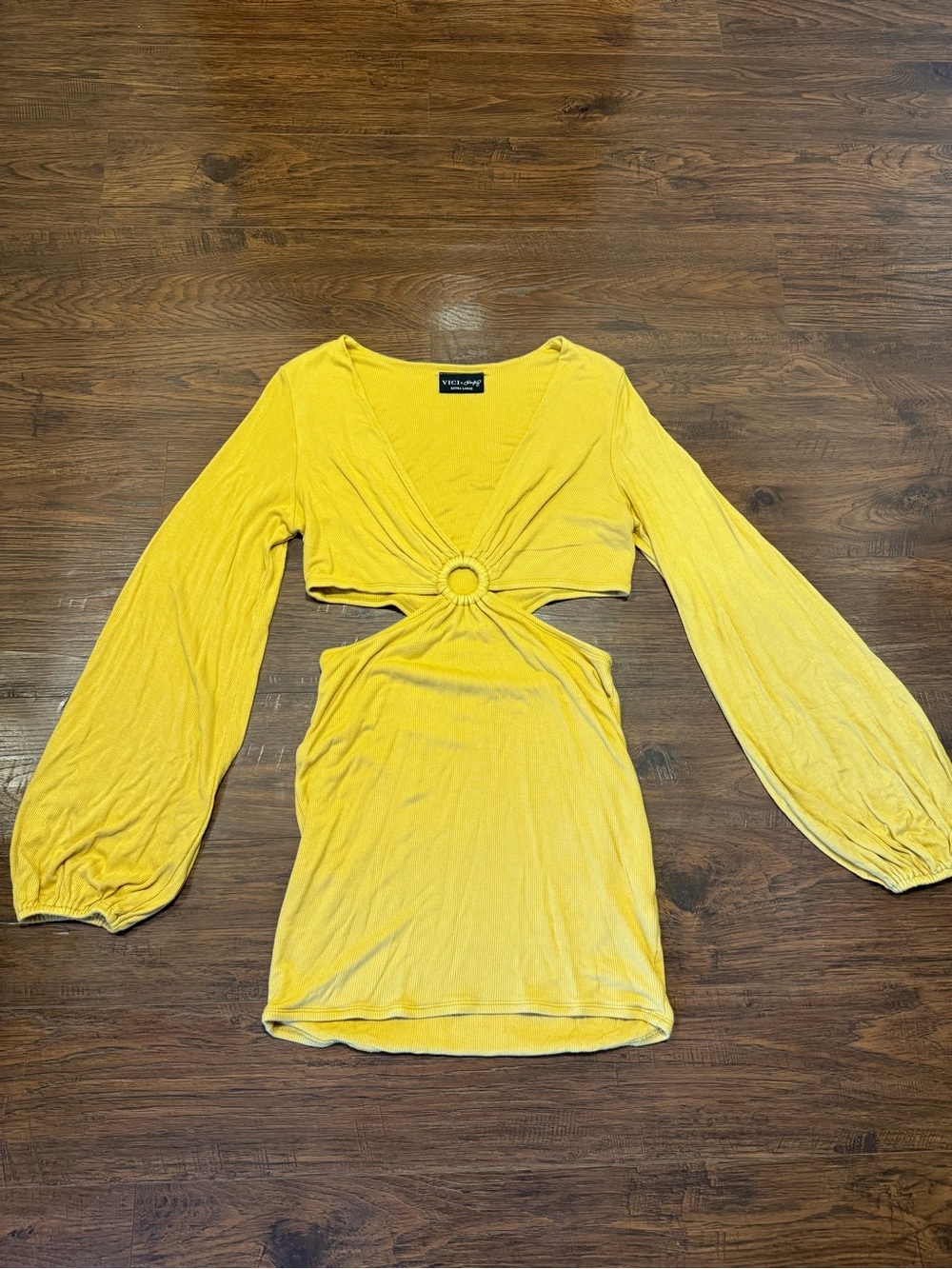 VICI x Hayley Ribbed Light Mustard Dress- XL